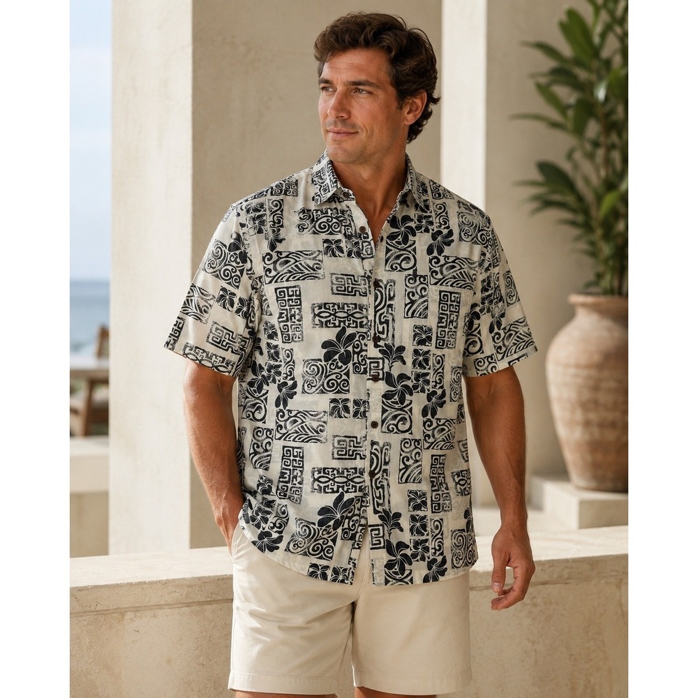 Go Barefoot XL Reverse Print Hawaiian Aloha Shirt Made USA Cotton Retail $98